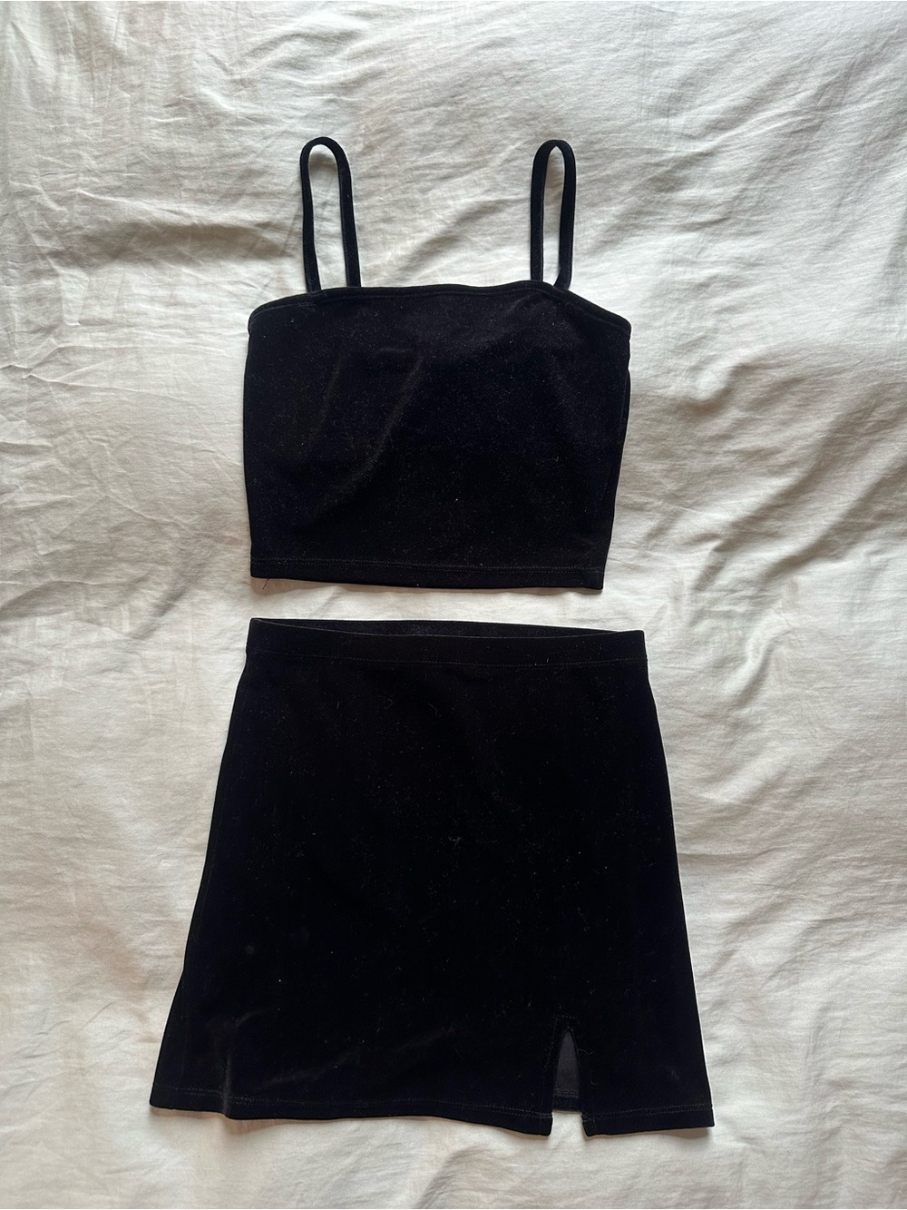 Black Velvet Crop Top & Mini Skirt Set